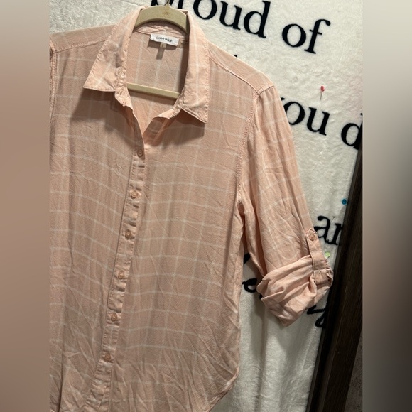 Calvin Klein Light Pink Plaid Button-Down Shirt size M - Picture 2 of 9